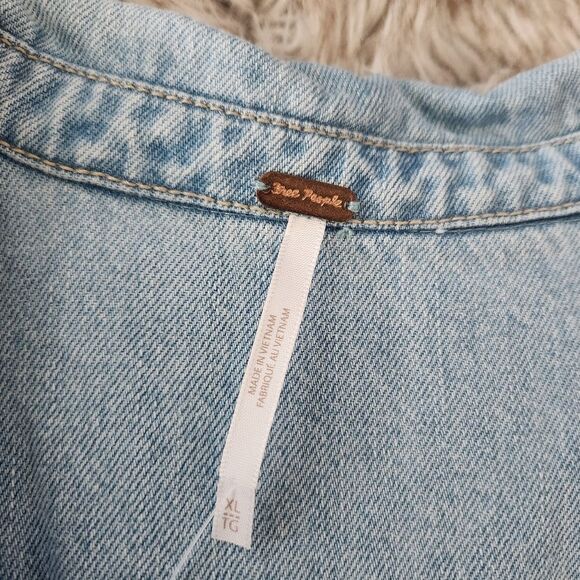 Free People Rowley Mini Dress Sunbleached Light Blue Denim Size XL - Picture 7 of 12